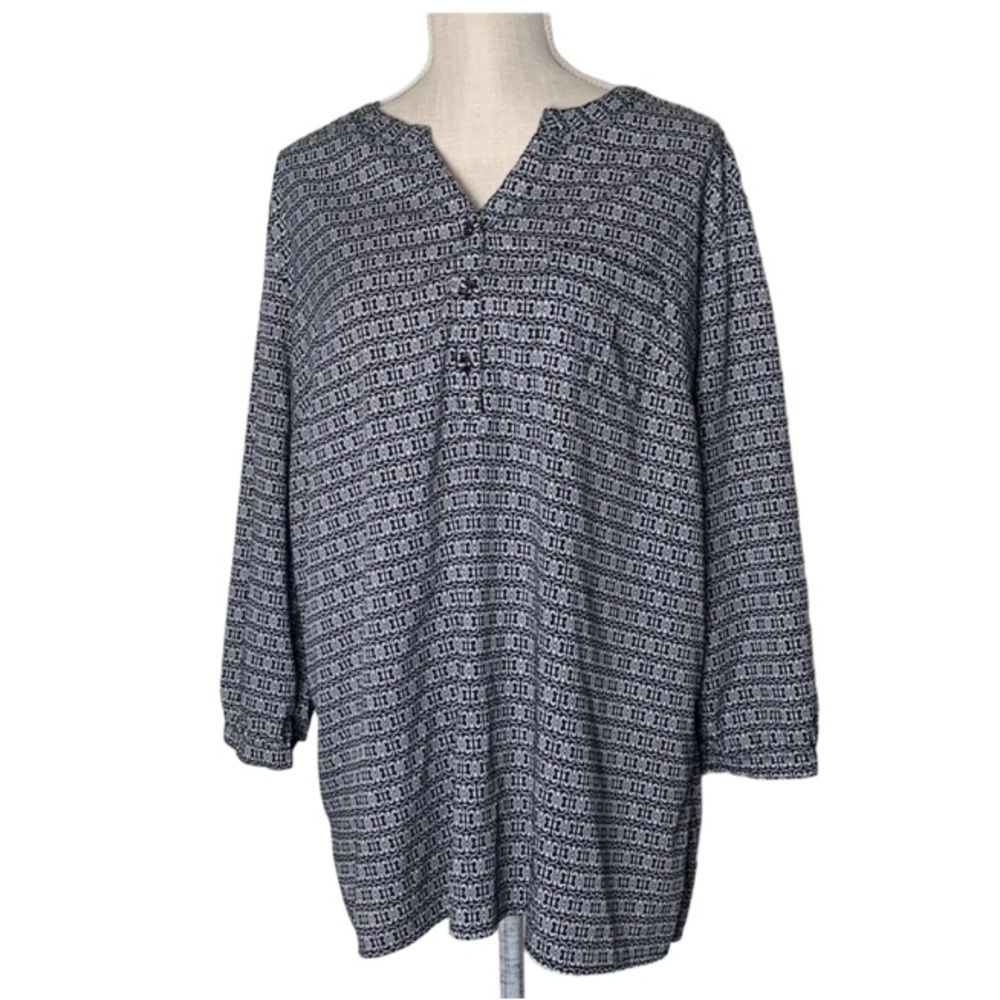 CHRISTOPHER & BANKS Black & White Printed 3/4 Sleeve Blouse Size XL